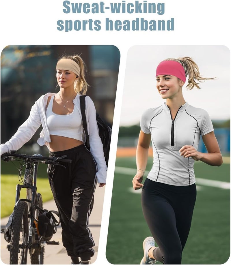 SRLLBBY 4 PCS Double-Layer Workout Headbands, Stretchy Sports Sweatband for Men and Womem, Sweat Wicking Hairbands for Running - Image 3